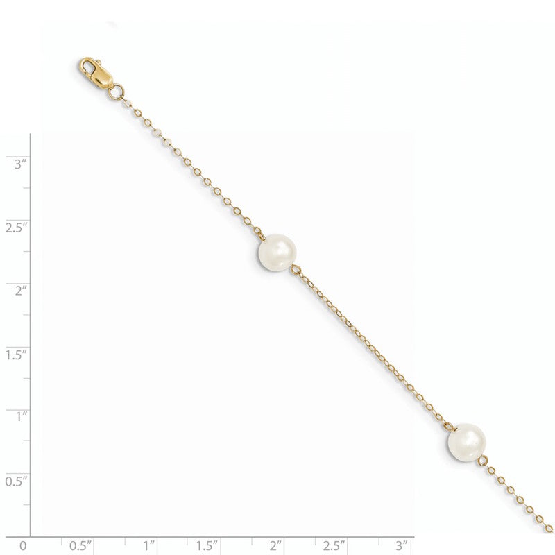 Quality Gold 14K White Near Round Freshwater Cultured Pearl 3-station Bracelet