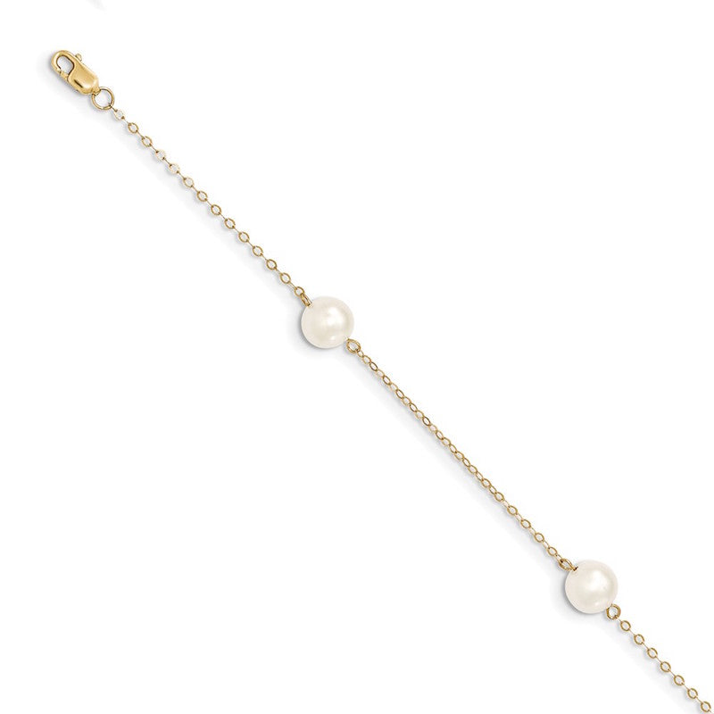 Quality Gold 14K White Near Round Freshwater Cultured Pearl 3-station Bracelet