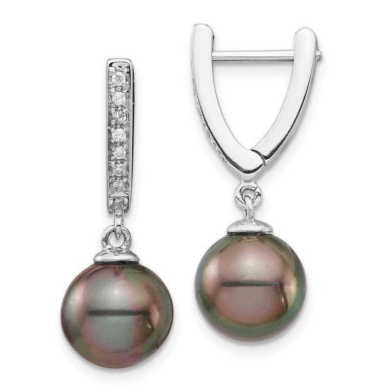 Quality Gold 14k Round Saltwater Cultured Tahitian Pearl Dangle Earrings