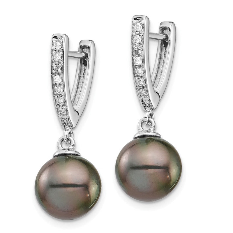 Quality Gold 14k Round Saltwater Cultured Tahitian Pearl Dangle Earrings