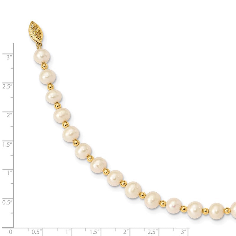 Quality Gold 14K White Near Round FW Cultured Pearl Bead Bracelet