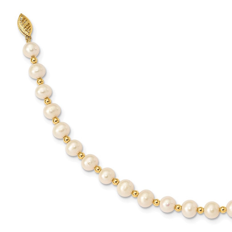 Quality Gold 14K White Near Round FW Cultured Pearl Bead Bracelet