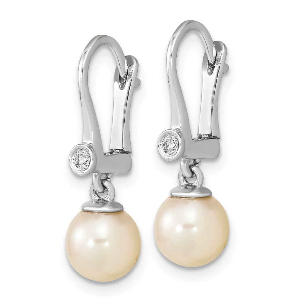 Quality Gold 14K White Gold 7-8mm Round White Saltwater Akoya Pearl .05ct Dia. Dangle Ea