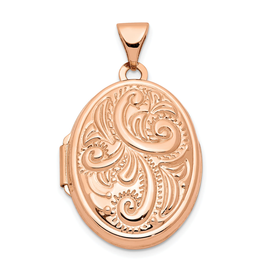 Quality Gold 14k Rose Gold Scroll Design 21mm Oval Locket