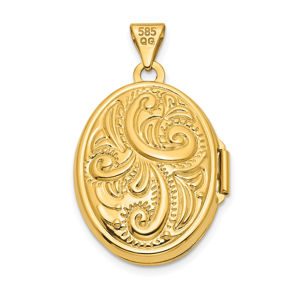 Quality Gold 14ky Reversible Swirl Design 21mm Oval Locket