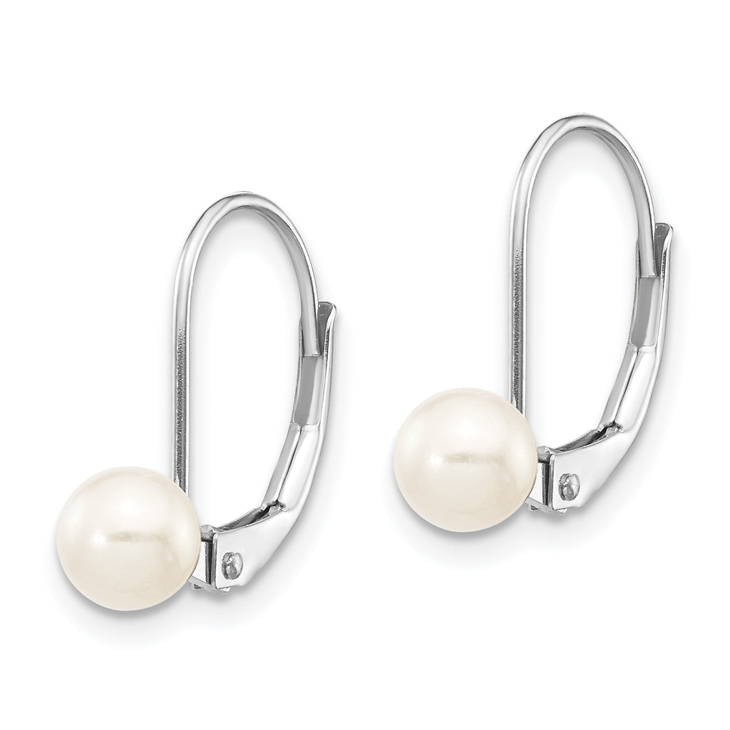 Quality Gold 14k White Gold 5-6mm Round Freshwater Cultured Pearl Leverback Earrings