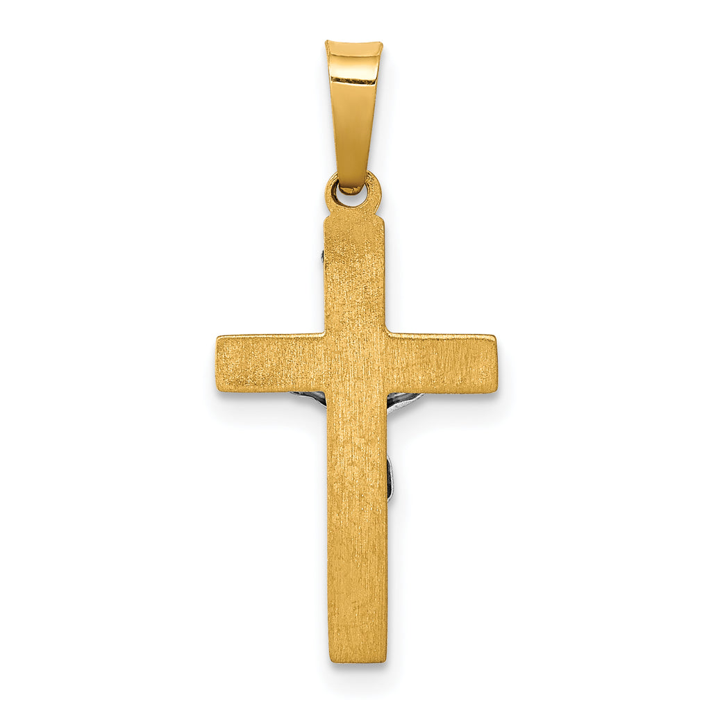 Quality Gold 14k Two-tone INRI Hollow Crucifix Pendant