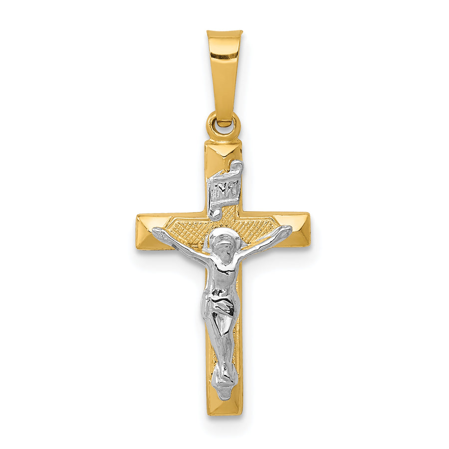 Quality Gold 14k Two-tone INRI Hollow Crucifix Pendant