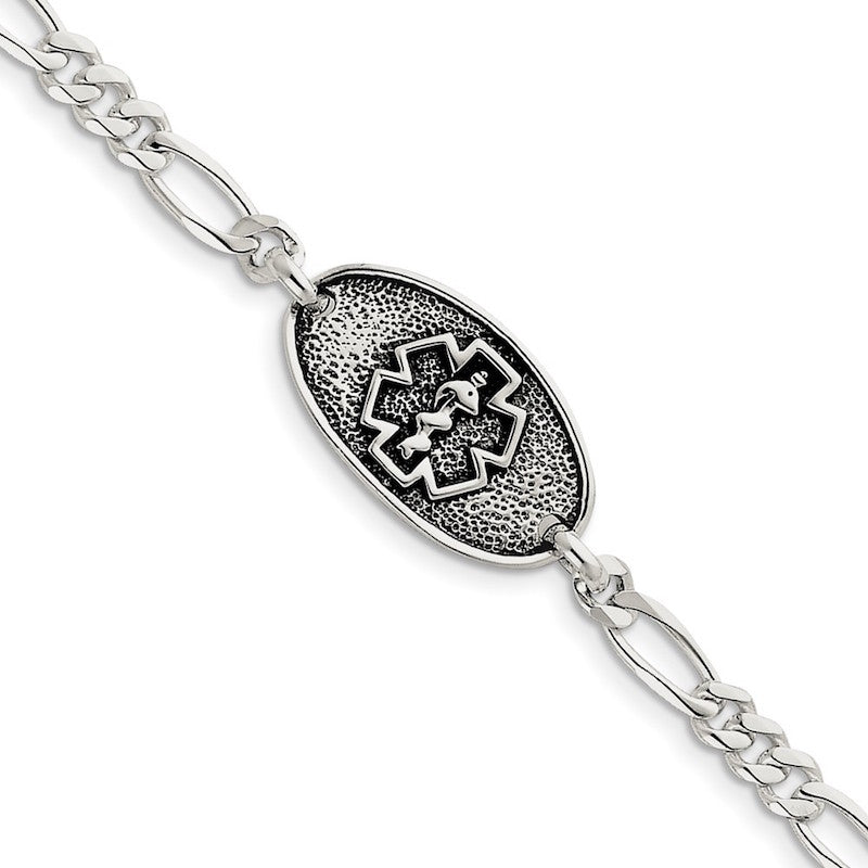 Quality Gold Sterling Silver Antiqued & Polished Medical Bracelet