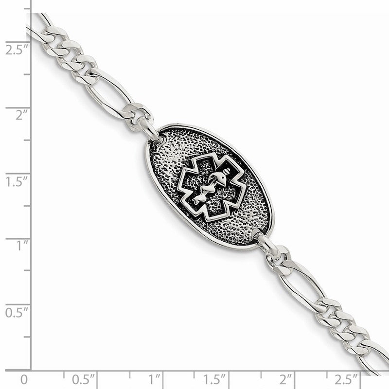 Quality Gold Sterling Silver Antiqued & Polished Medical Bracelet