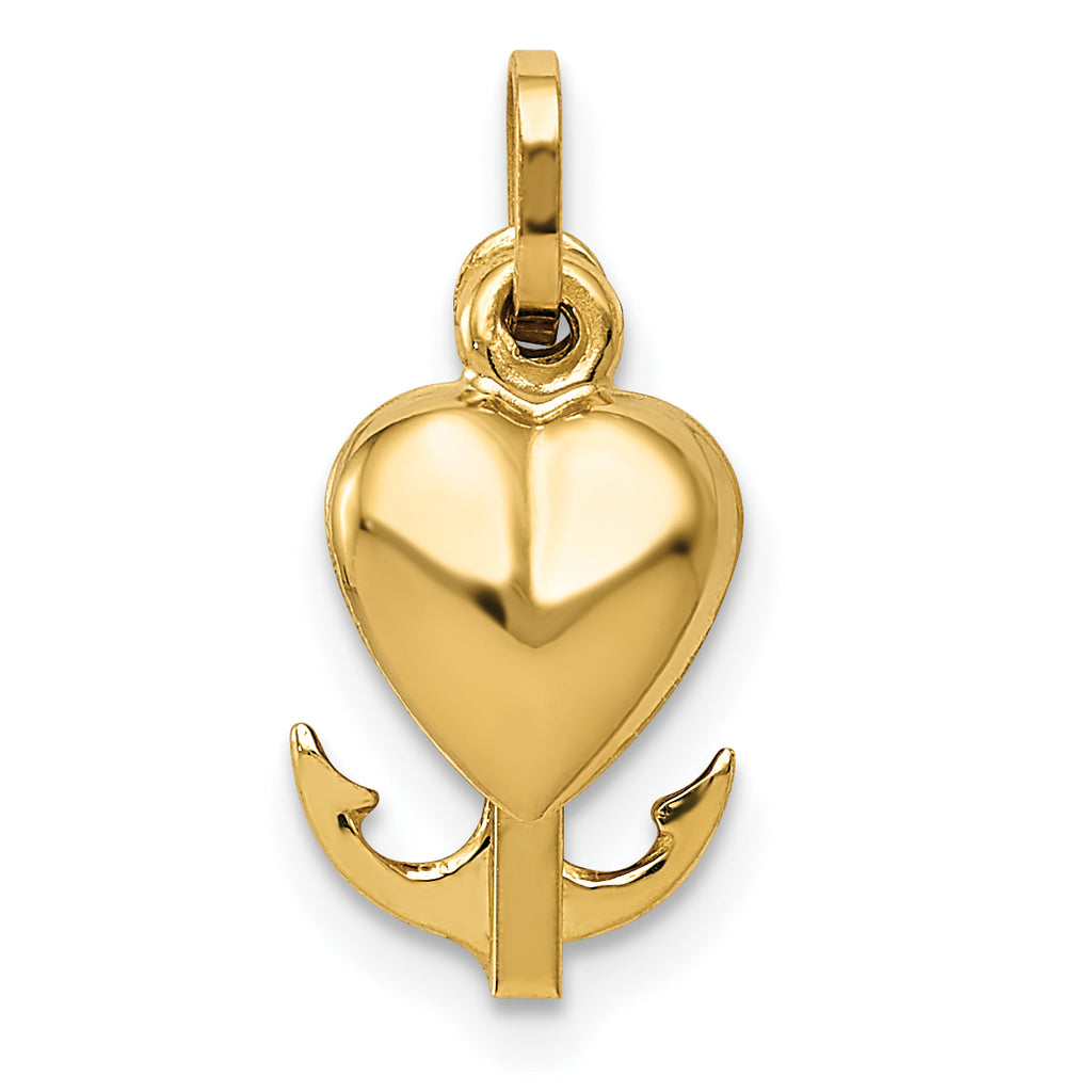 Quality Gold 14K Polished Heart Cross Anchor Pendant