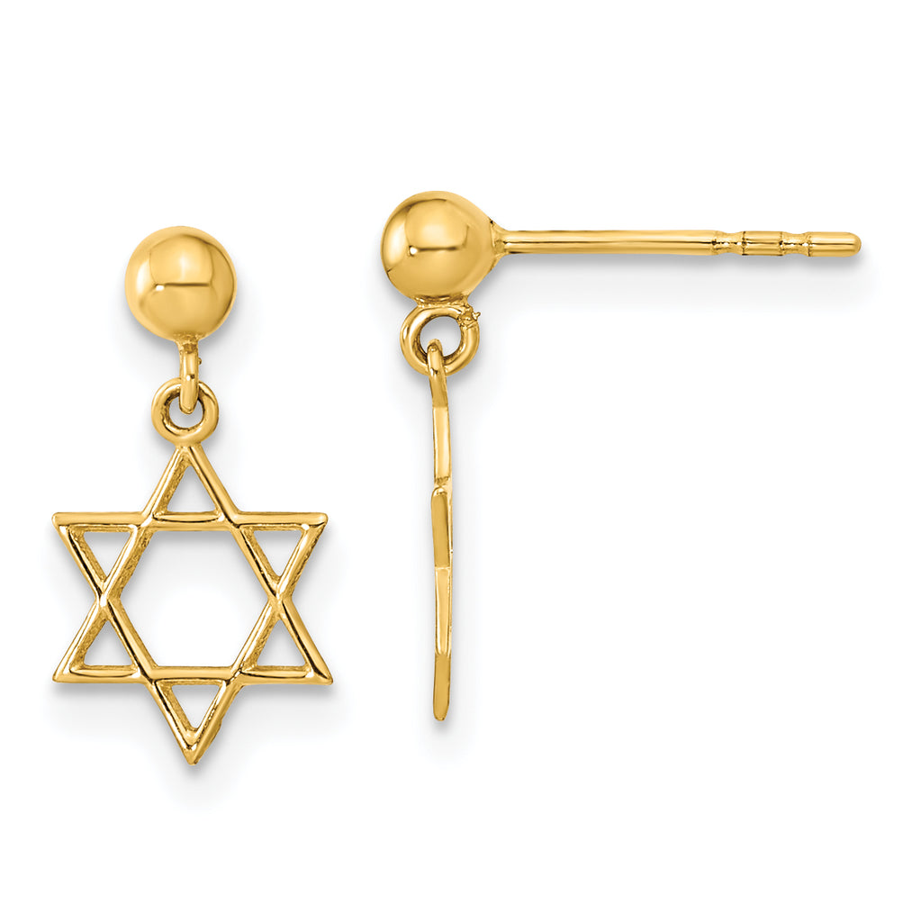 Quality Gold 14K Polished Star of David Post Dangle Earrings