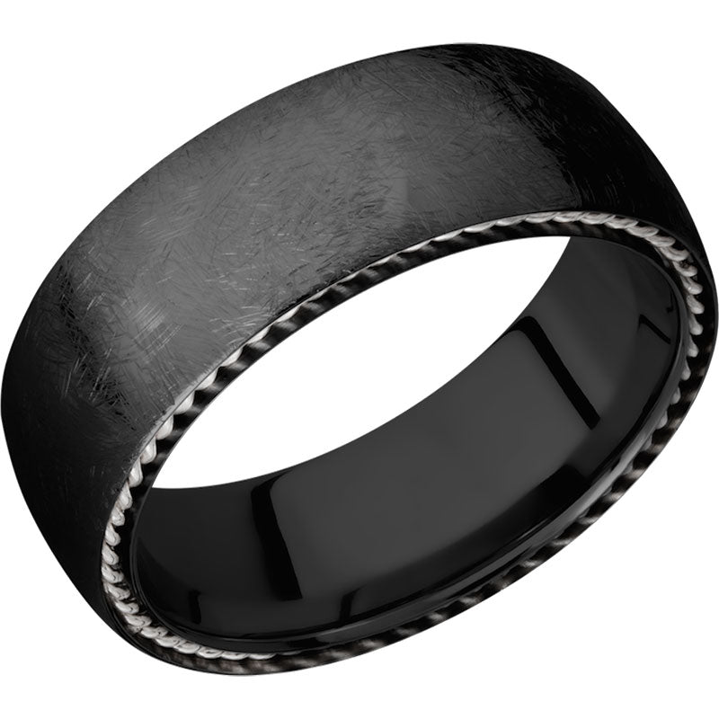 Lashbrook Black & White Zirconium 8mm Men's Wedding Band