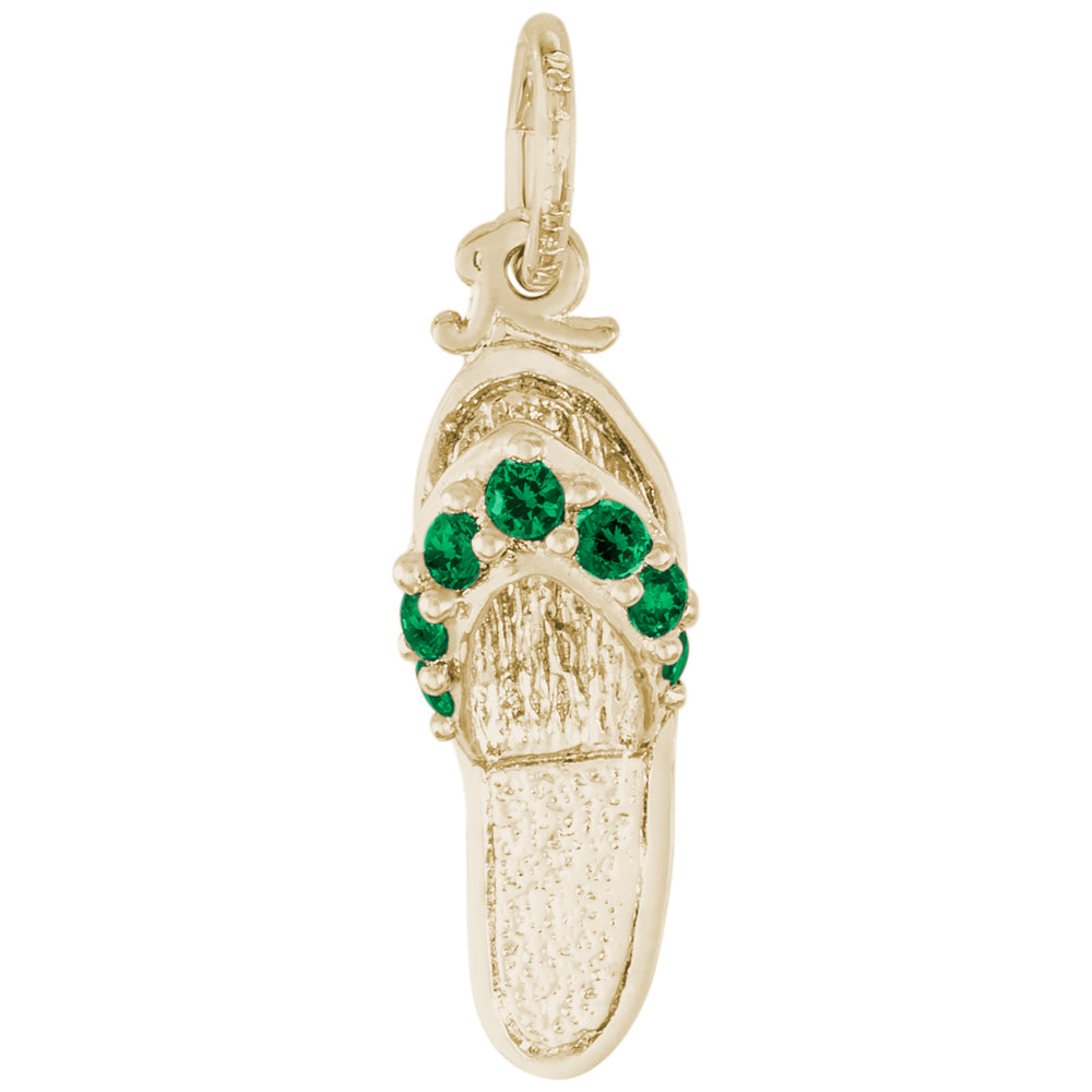 Rembrandt 14k Yellow Gold Sandal - Emerald Green Charm