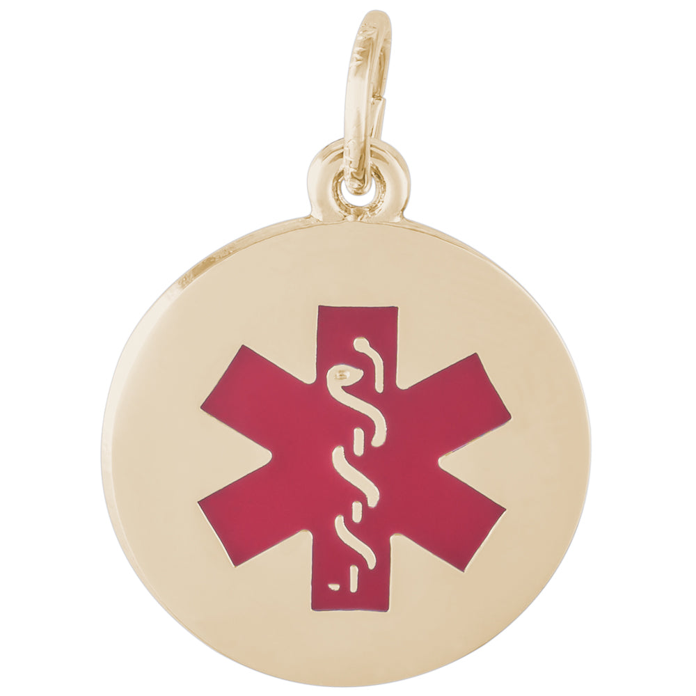 Rembrandt 14k Yellow Gold Medical Symbol- Red Paint Charm