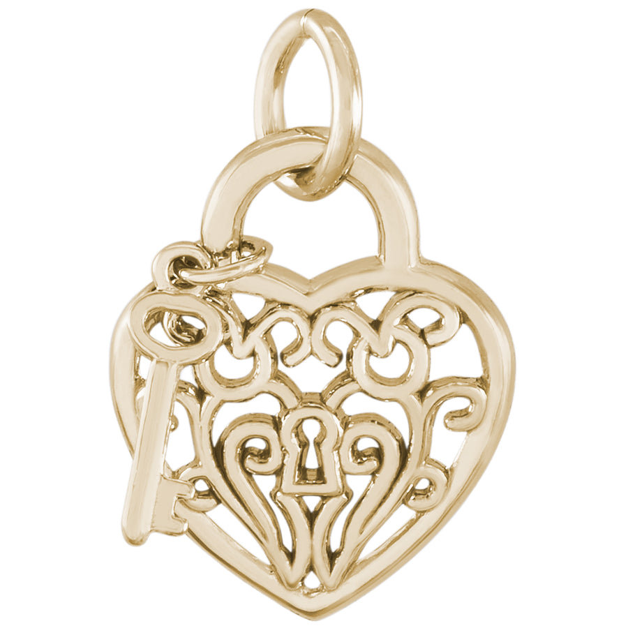 Rembrandt 14k Yellow Gold Heart W/Key 2D Charm