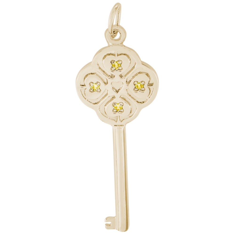 Rembrandt 14k Yellow Gold Key Lg 4 Heart Nov Charm