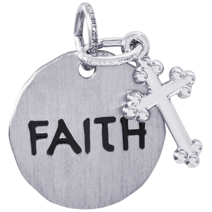 Rembrandt Sterling Silver Faith Tag W/Cross Charm